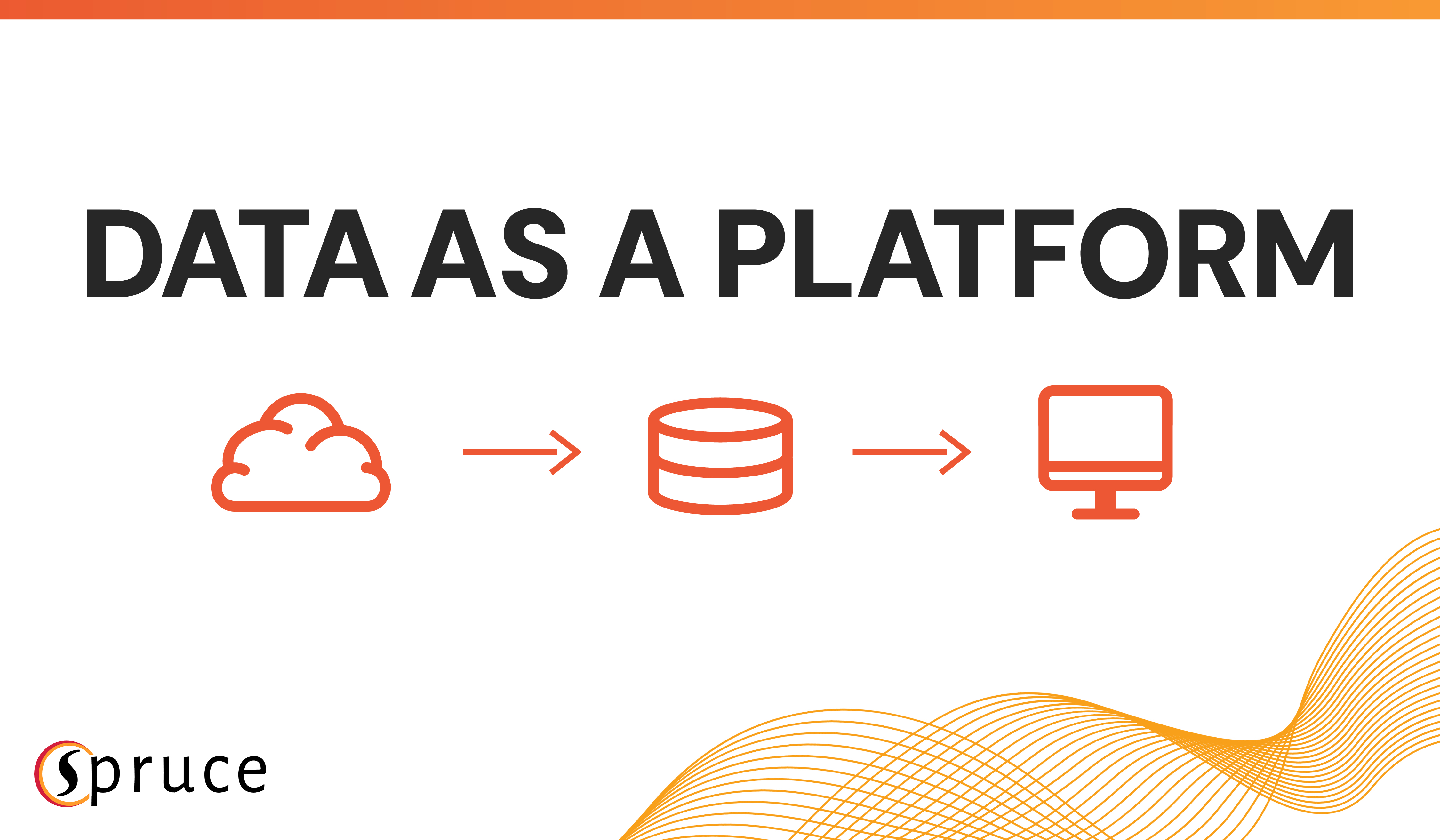 Data as a Platform - cloud graphic pointing to Data graphic pointing to computer graphic.